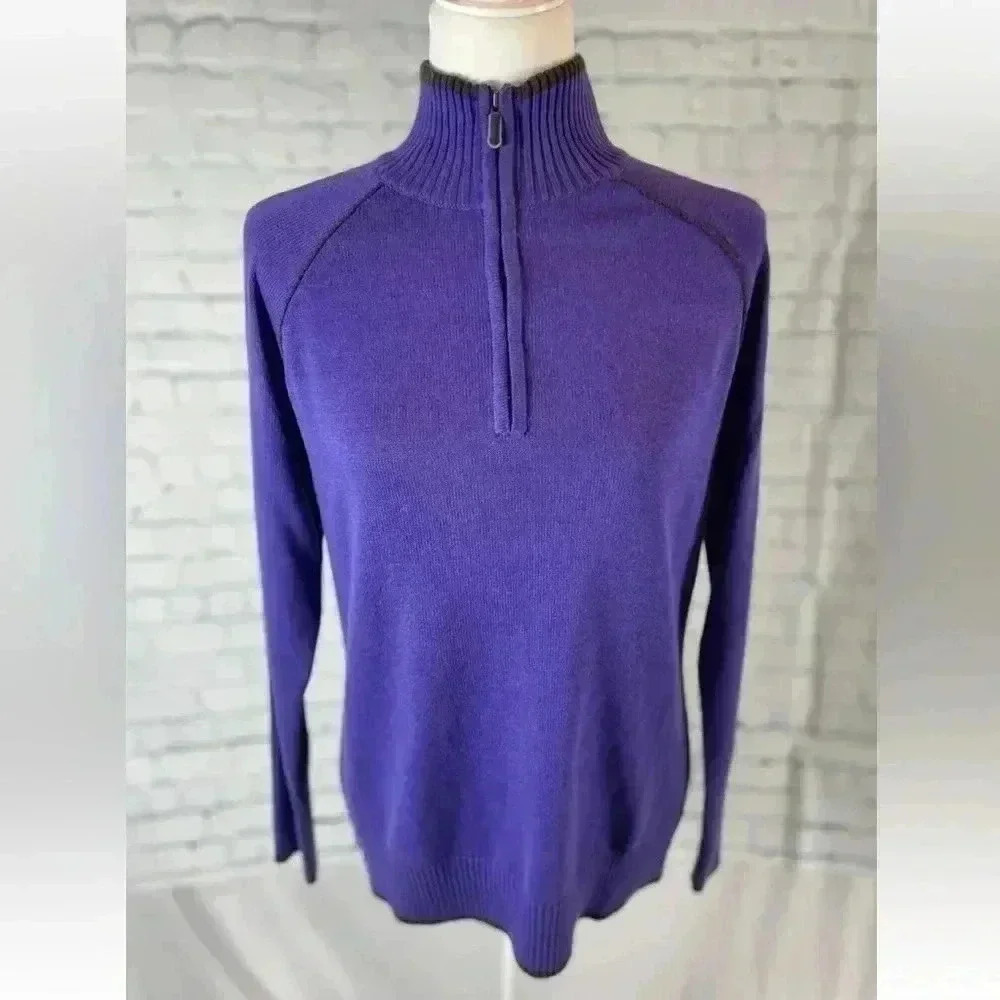 NEW Eddie Bauer Sweater Vibrant Purple 1/4 Zip Mock Neck Pullover woman’s size L